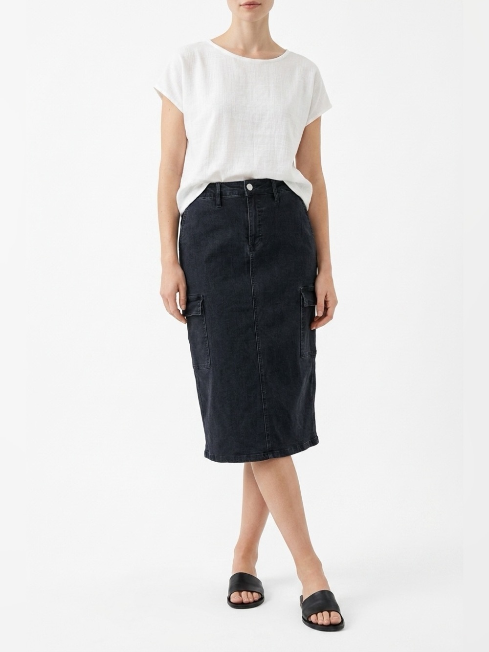 RFM stretch denim midi skirt